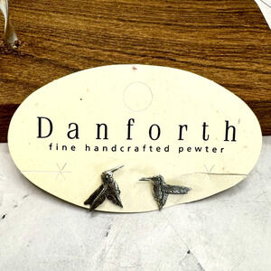 NEW Danforth Pewter Hummingbird Earrings Stud Pierced Handmade Vermont On Card